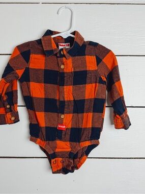 Wrangler Baby Buffalo Plaid Flannel Bodysuit 18 Months Orange Navy